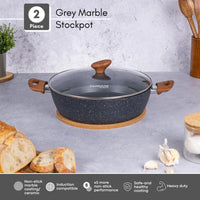 2pc grey marble stockpot with non-stick marble coating, induction compatible base and heavy duty cooking