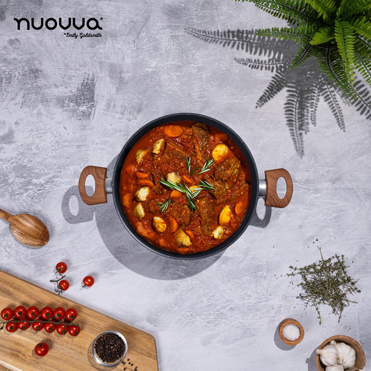 nuovva marble stockpot with wooden handles for easy home cooking. 