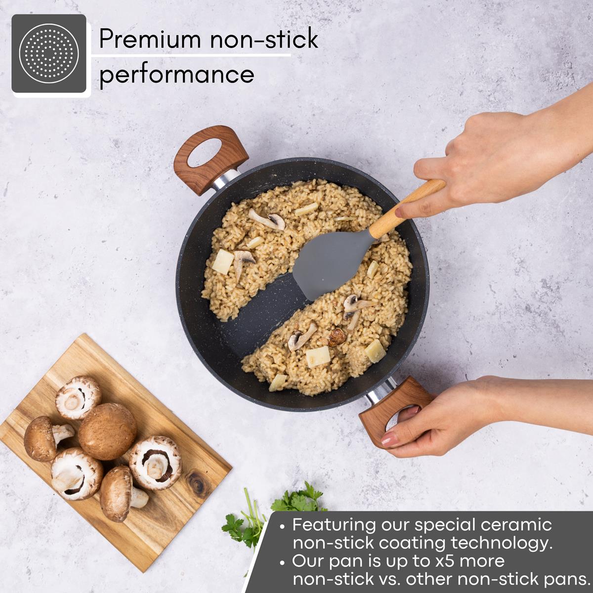 Marble casserole pot with ceramic coating for premium non-stick performance 