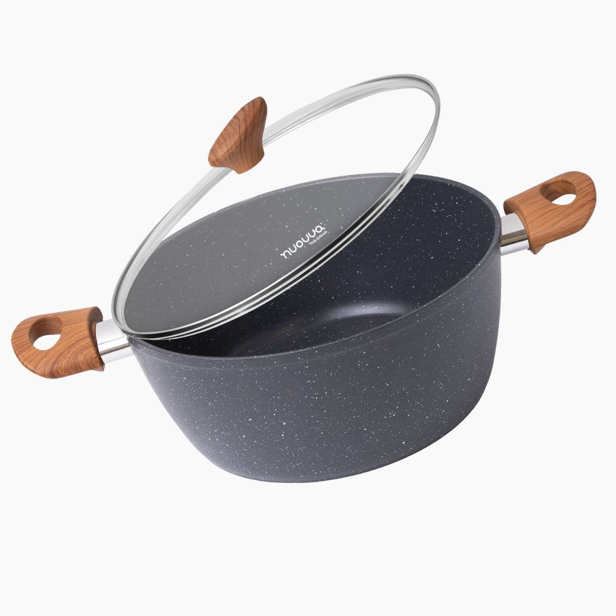 Nuovva marble stockpot with glass lid and wooden handles 