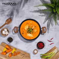 nuovva granite stockpot with wooden handles for easy home cooking. 