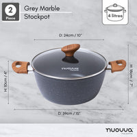 2pcs Grey marble stockpot with 4L capacity and 10cm in height 
