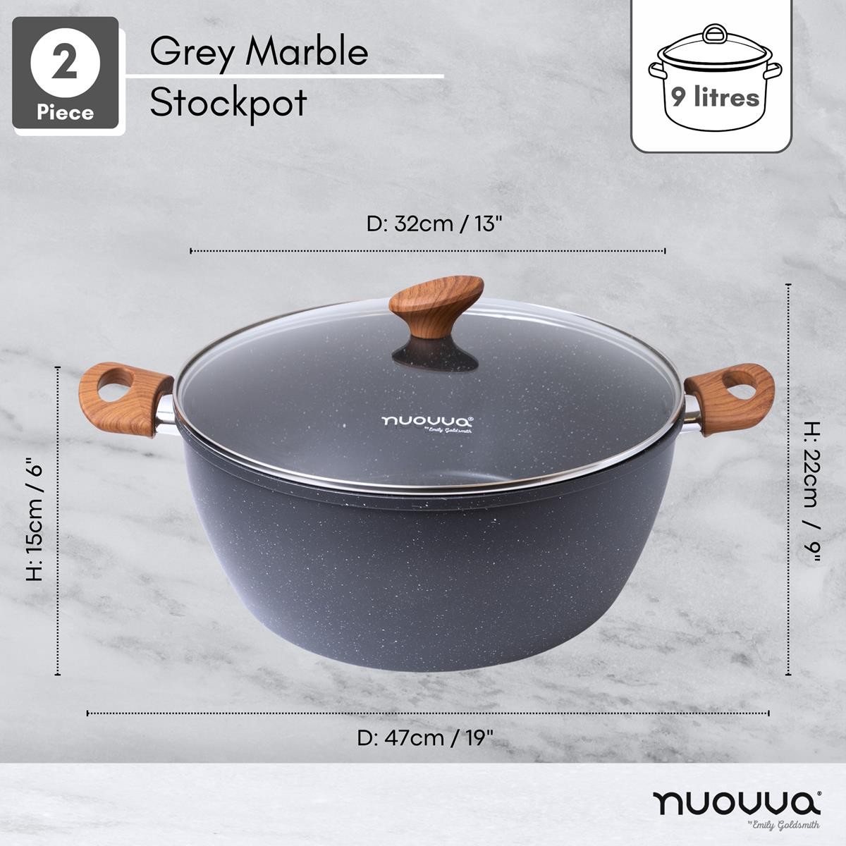 2 piece grey marble stockpot - 32cm across and 9L in capacity