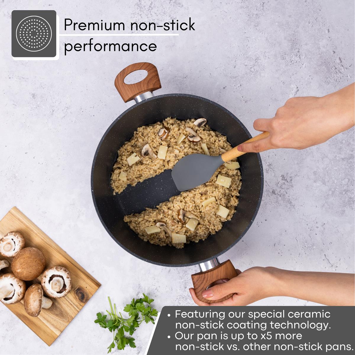 Grey granite stockpot with ceramic coating for premium non-stick performance 