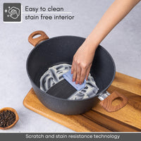 Easy to clean granite stockpot with stain free interior and wooden handles