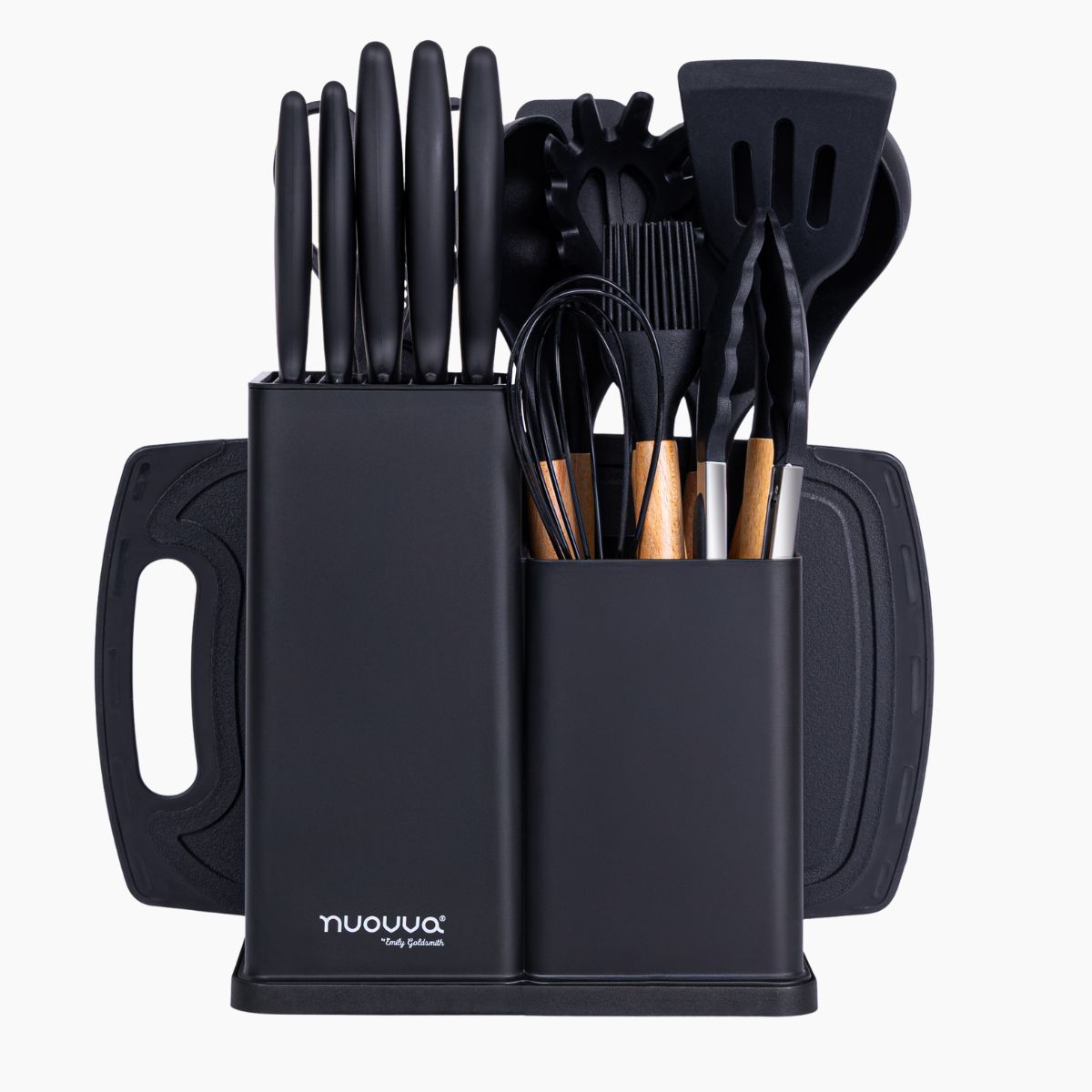 17pcs Black Silicone Kitchen Utensil & Knife Set with Block & Chopping Board