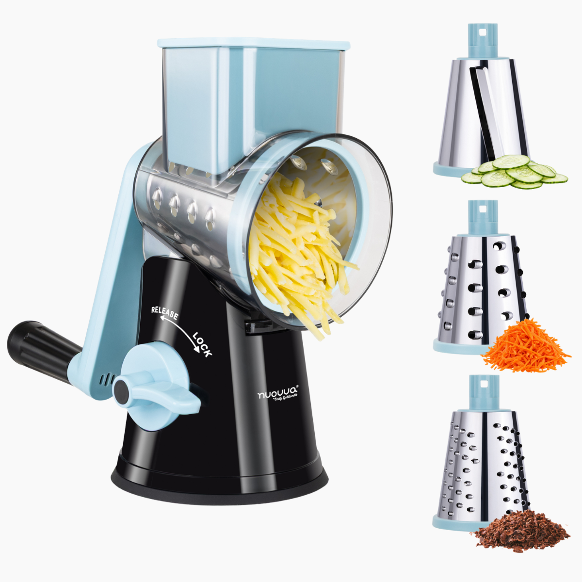 Rotary Drum Grater with Stainless Steel Blades – 4pcs, Blue