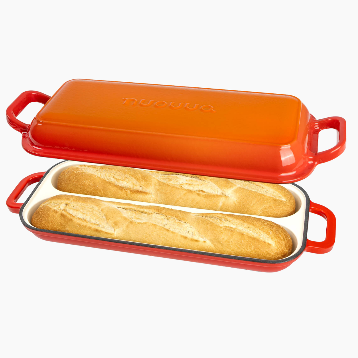 Enamelled Cast Iron Baguette Bread Pan with Lid – 2 Slots Orange