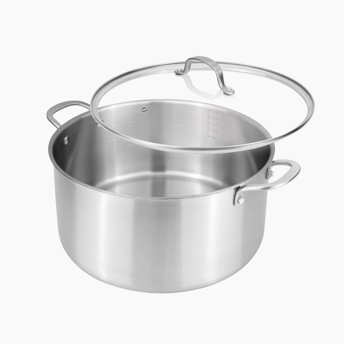 14L Stainless Steel Cooking Pot – 32 cm, Tri-Ply Construction, Induction Compatible with Glass Lid
