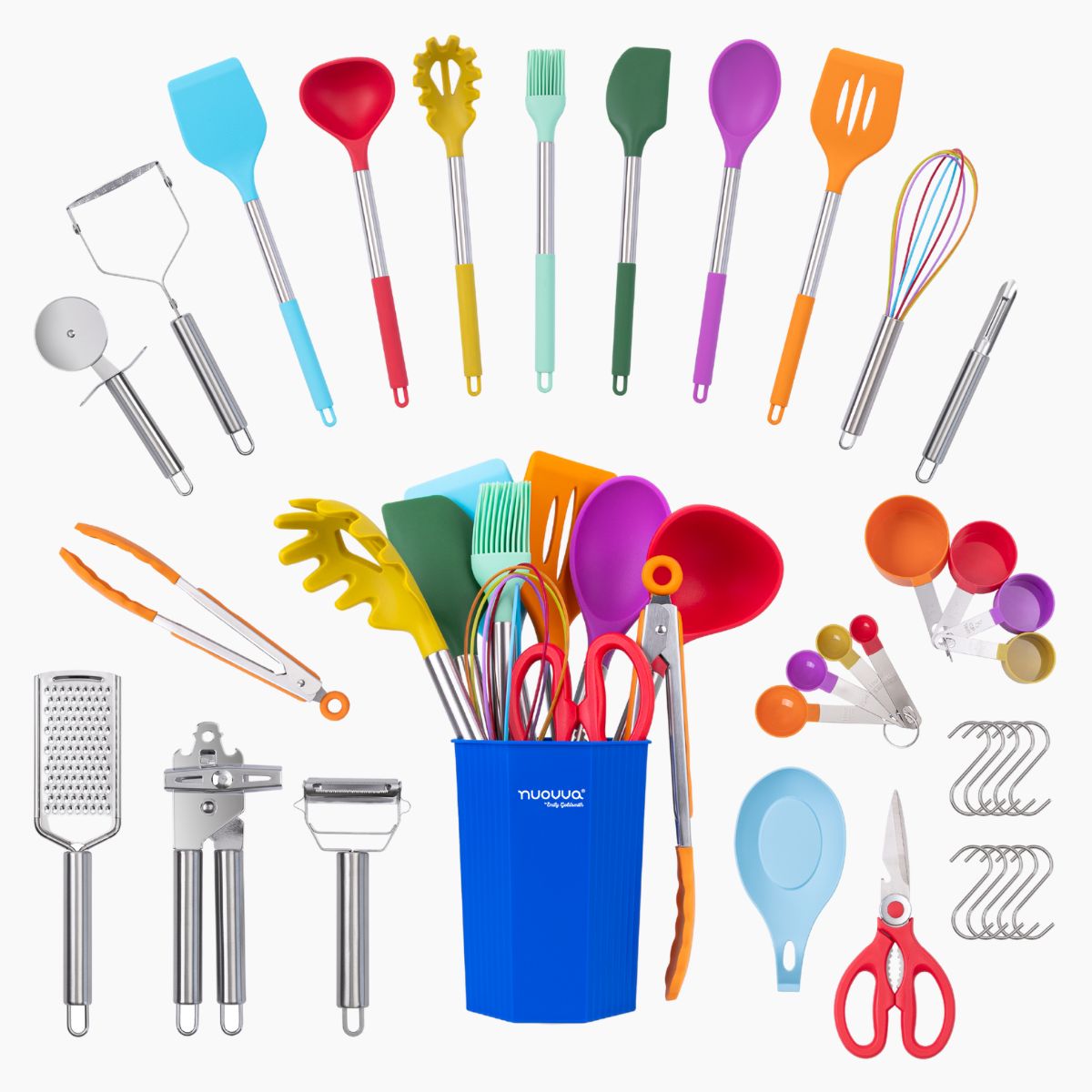 36-Piece Silicone Kitchen Utensils Set with Stainless Steel Handles, MultiColor