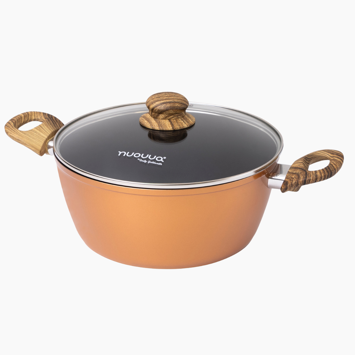 Non Stick Stock Pot with Glass Lid – Induction Casserole, 24cm, Copper