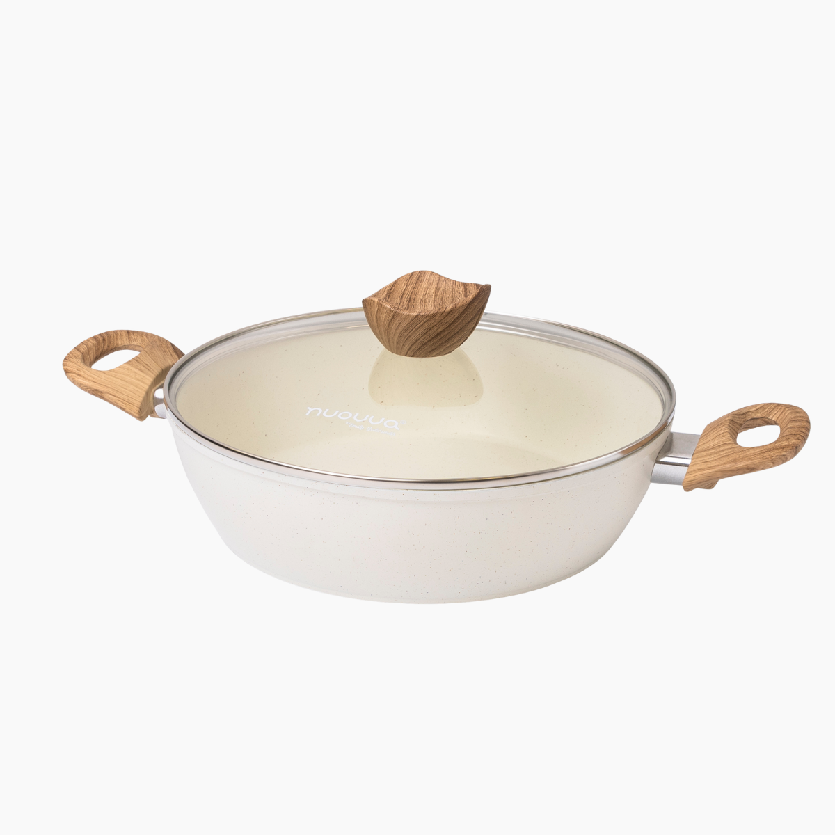 Non Stick Shallow Casserole with Glass Lid – Induction Pot, 26cm, Cream