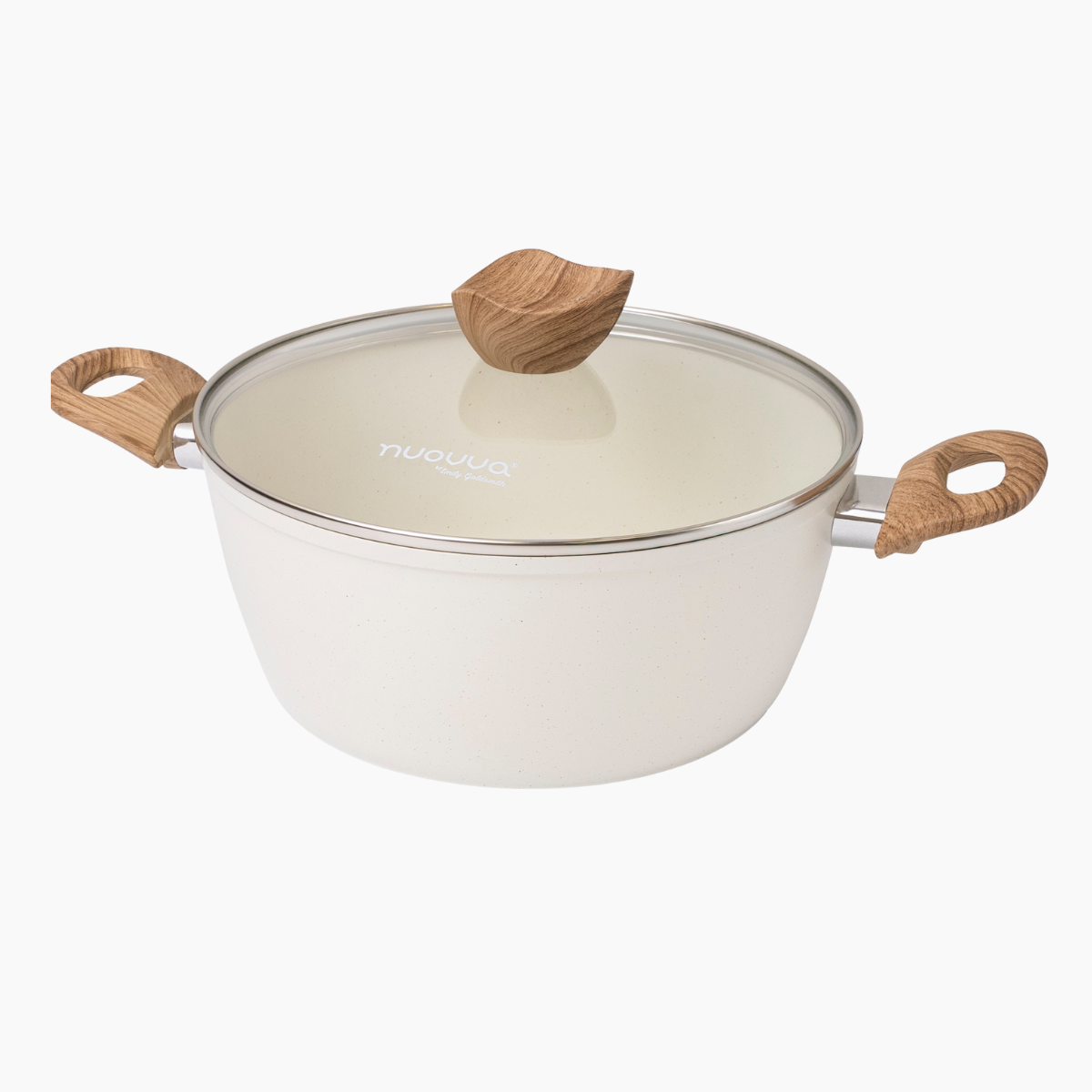 Non Stick Stock Pot with Glass Lid – Induction Casserole, 24cm, Cream