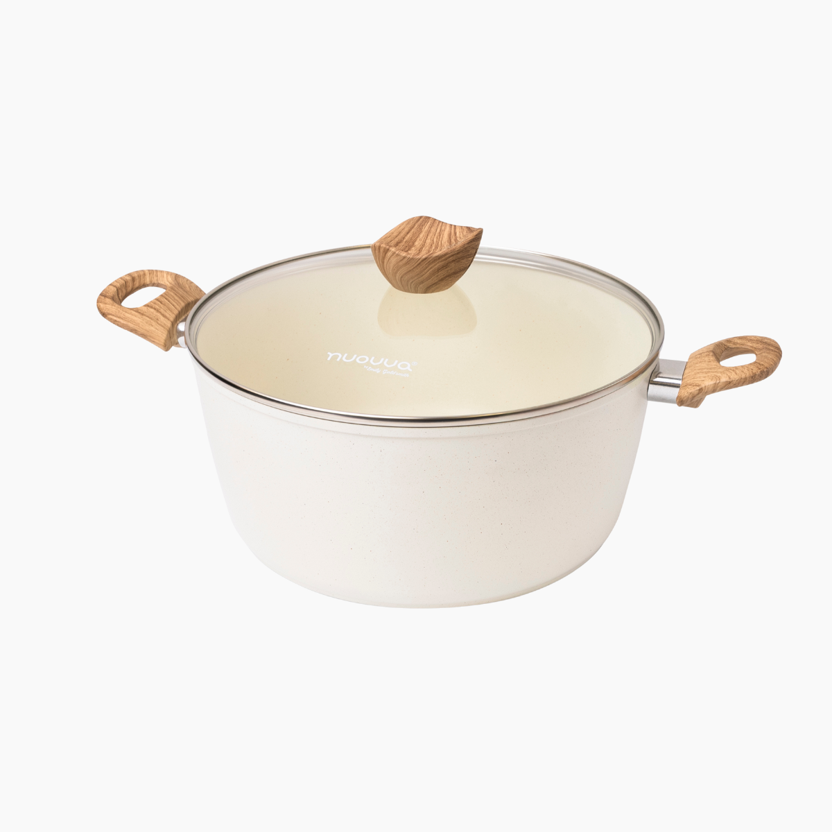 Non Stick Stock Pot with Glass Lid – Induction Casserole, 28cm, Cream