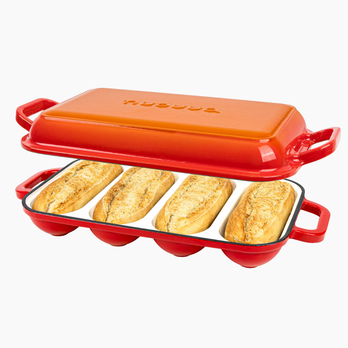 Enamelled Cast Iron Baguette Bread Pan with Lid – 4 Slots,Orange