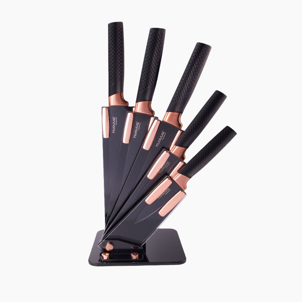 5 Pieces Sharp Kitchen Knife Set with Acrylic Block - Copper