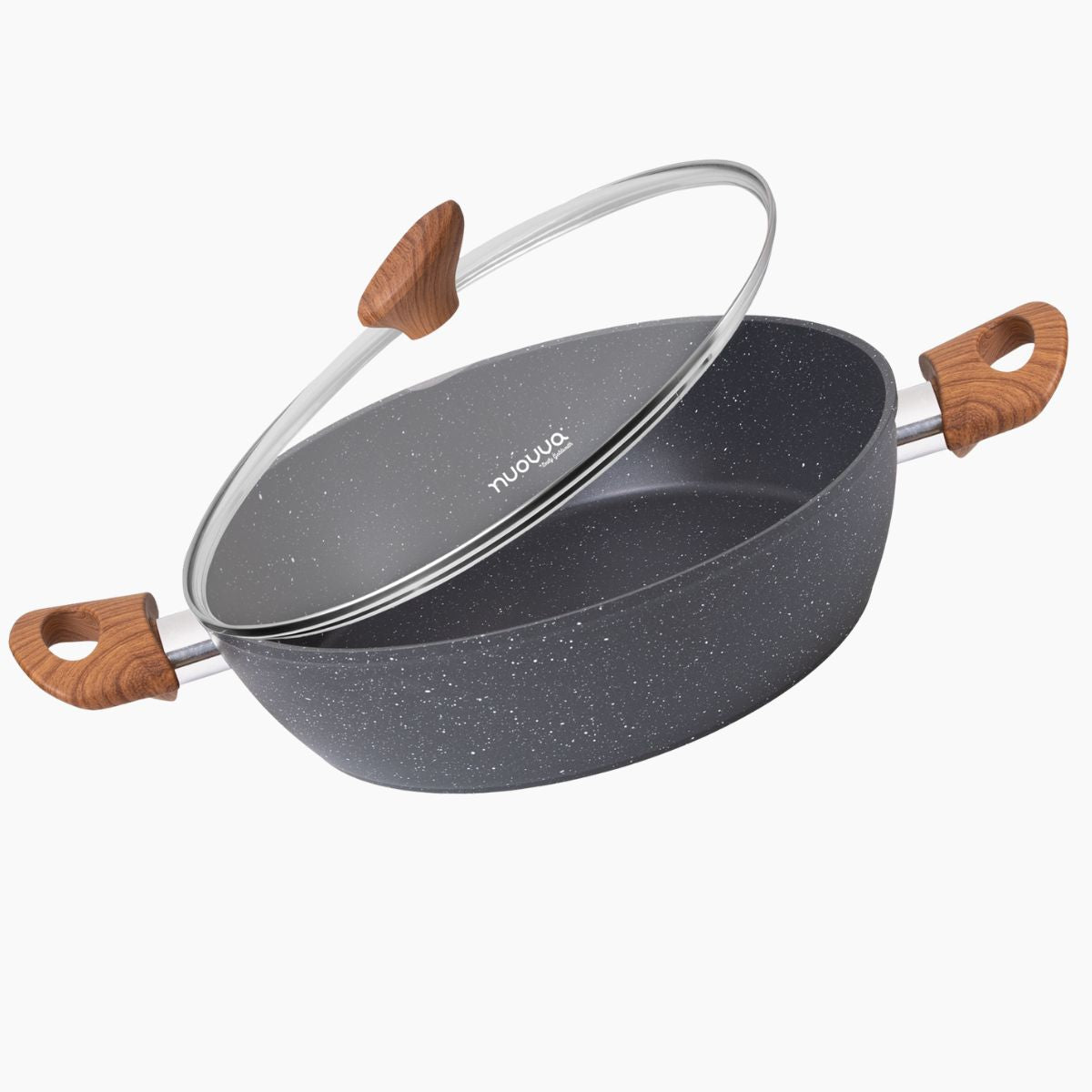 Marble Non Stick Shallow Casserole Pot with Glass Lid - Induction, 26cm