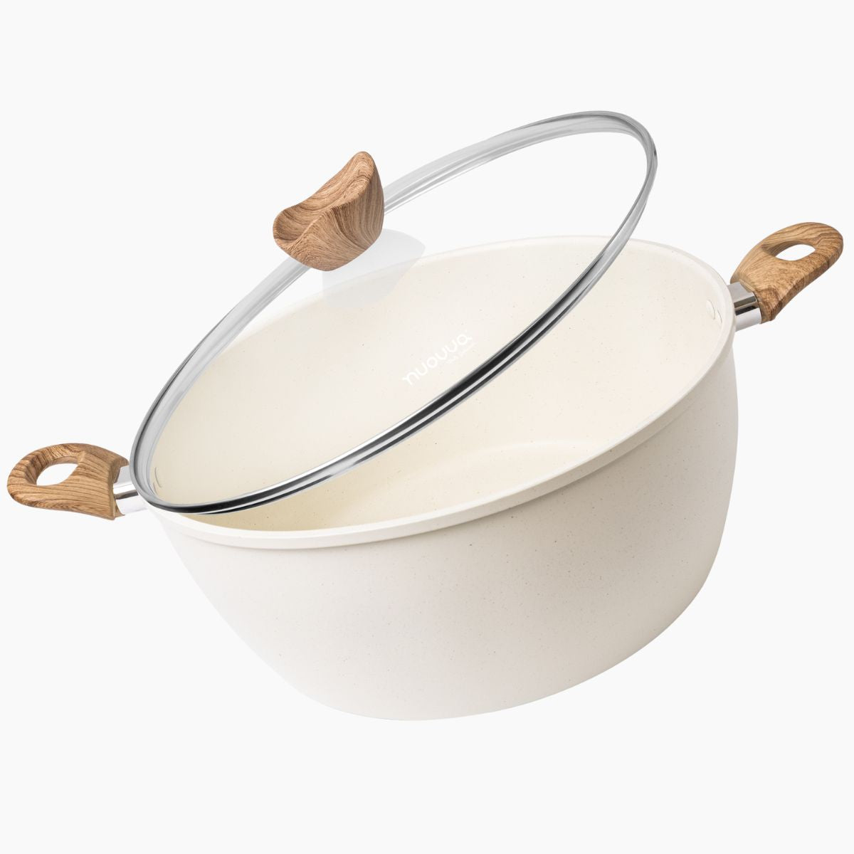 Cream Non Stick Stock Pot with Glass Lid - Induction, 32cm