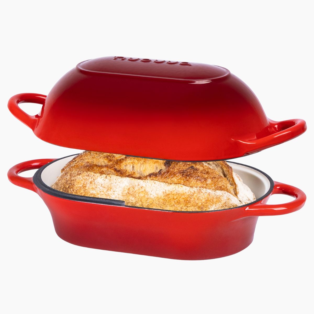 Enamelled Cast Iron Bread Loaf Pot – 22x14cm, Dutch Oven, Non-Stick, Red