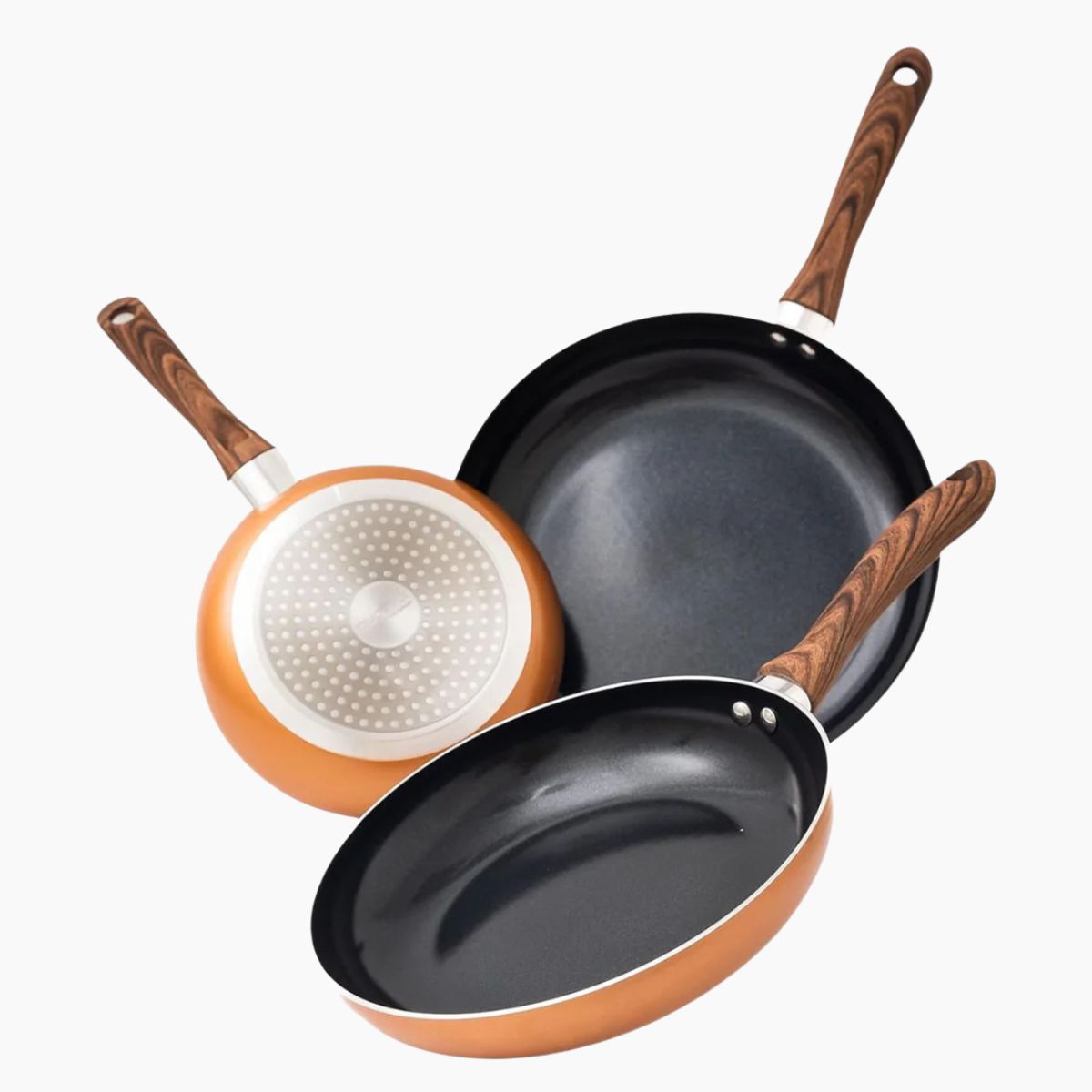 Frying Chef’s Pan Set Lightweight Induction Compatible - 3Pcs (20cm, 24cm, 28cm) Copper
