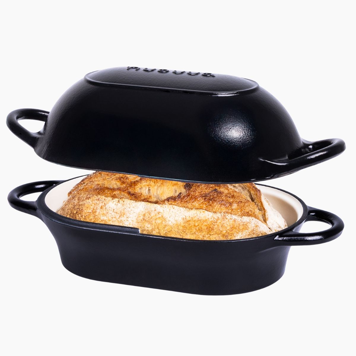 Enamelled Cast Iron Bread Loaf Pot 22x14cm, Dutch Oven Non-Stick, Black