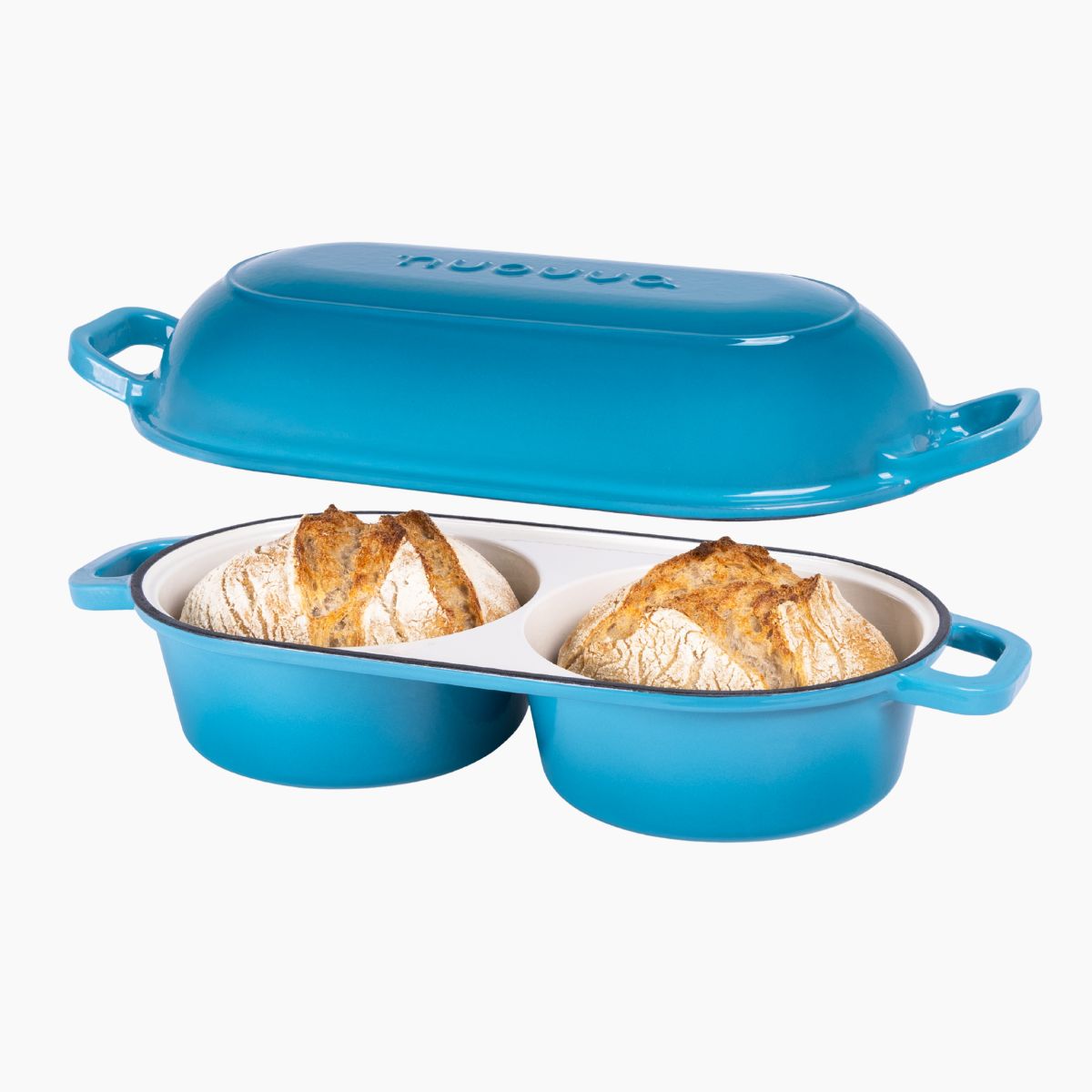 Enamelled Cast Iron Double Bread Loaf Pot, Non-Stick Dutch Oven, 16.5cm, Light Blue