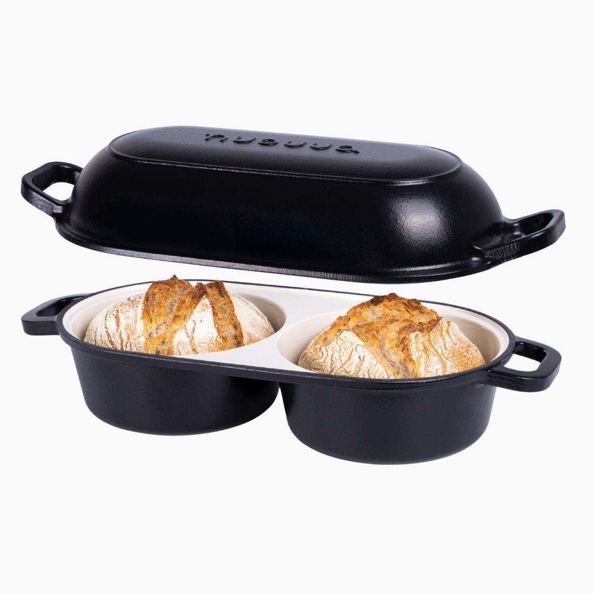 Enamelled Cast Iron Double Bread Loaf Pot, Non-Stick Dutch Oven, 16.5cm, Black
