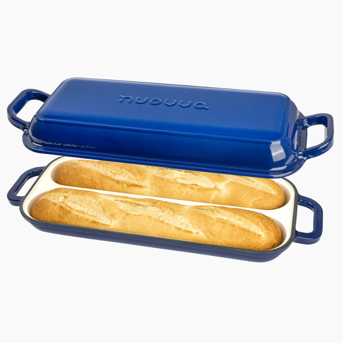 Enamelled Cast Iron Baguette Bread Pan with Lid – 2 Slots Dark blue