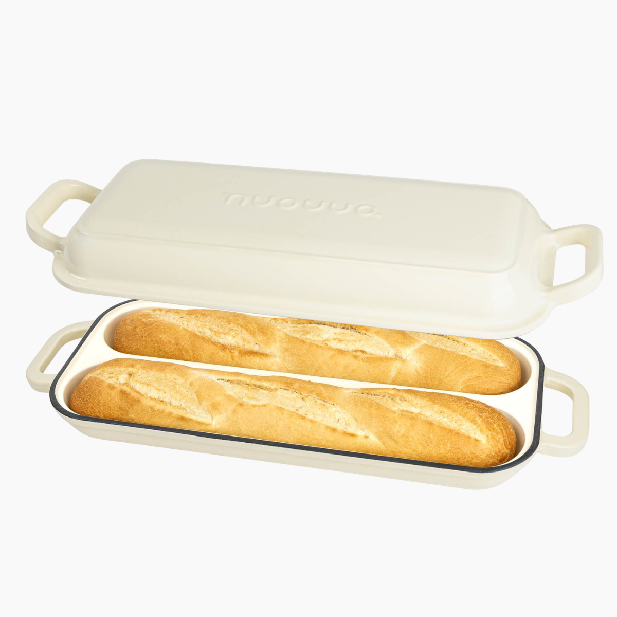 Enamelled Cast Iron Baguette Bread Pan with Lid – 2 Slots Cream