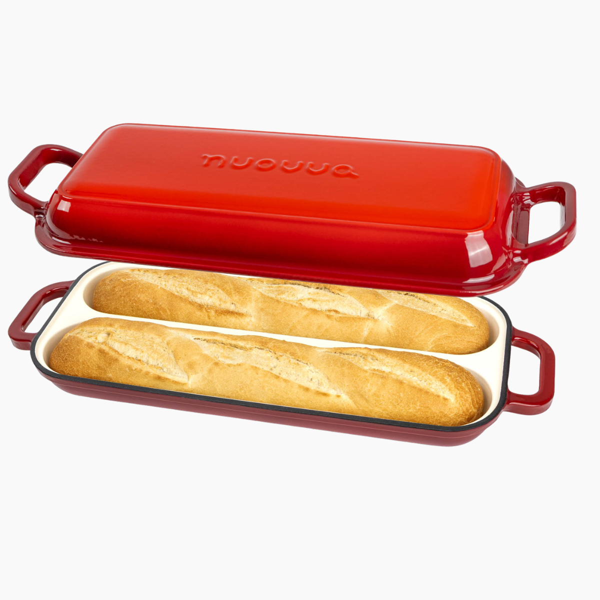 Enamelled Cast Iron Baguette Bread Pan with Lid – 2 Slots Red
