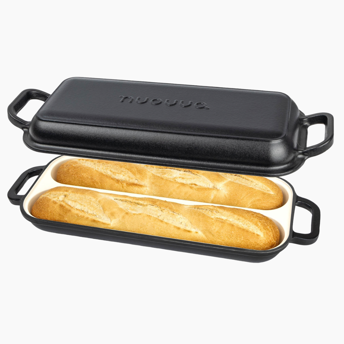 Enamelled Cast Iron Baguette Bread Pan with Lid – 2 Slots Black