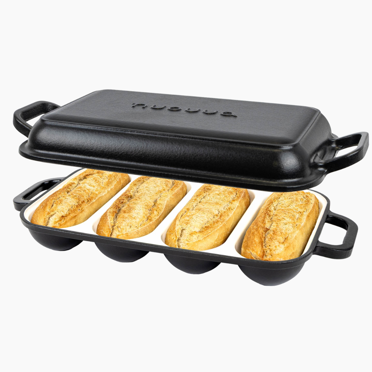 Enamelled Cast Iron Baguette Bread Pan with Lid – 4 Slots, Black