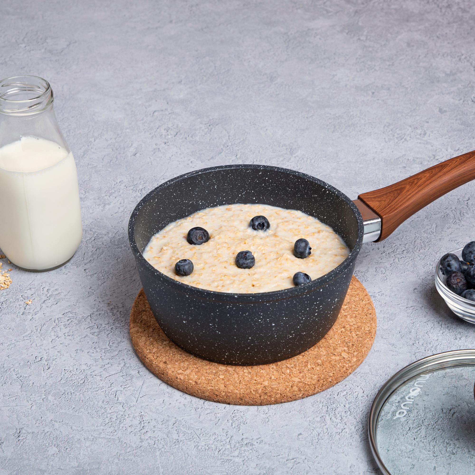 Grey granite saucepan - marble cookware  for home cooking. 