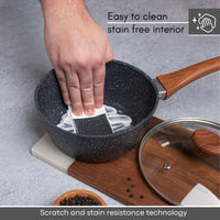 Easy to clean saucepan with stain free interior featuring scratch & stain resistant technology. 