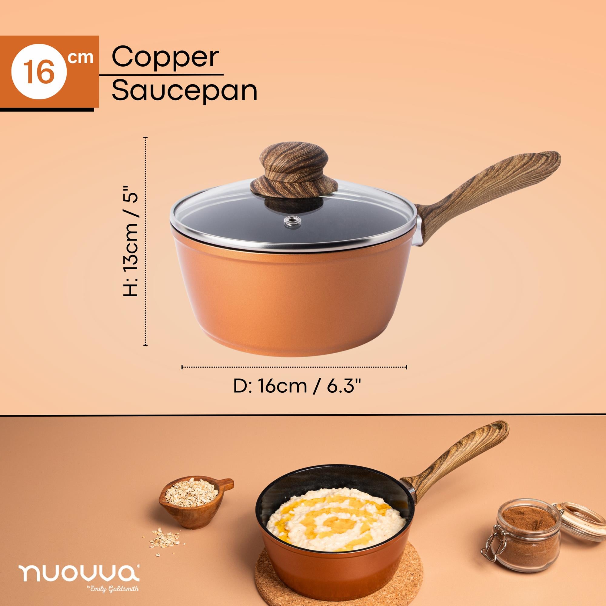 16cm copper saucepan with full dimensions