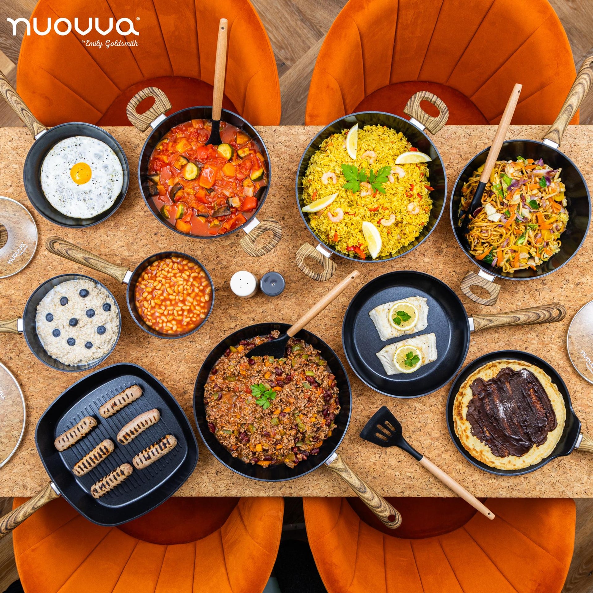 Nuovva 35-piece copper cookware set including kitchen knives, heat protectors & utensils