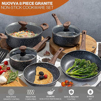 8-piece granite non-stick cookware set with granite cookware pots and pans