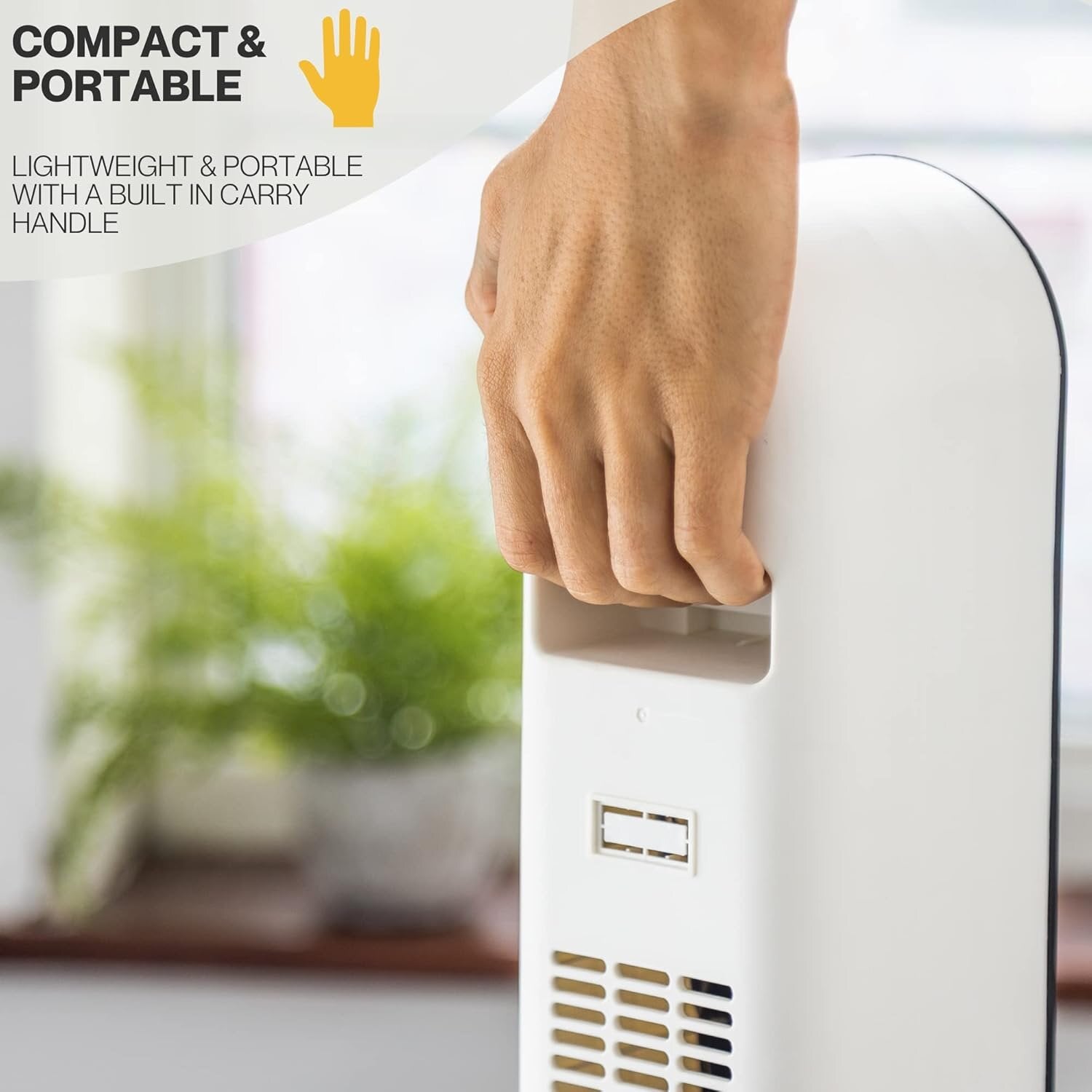 Nuovva lightweight. compact and portable  tower heater with built in carry handle