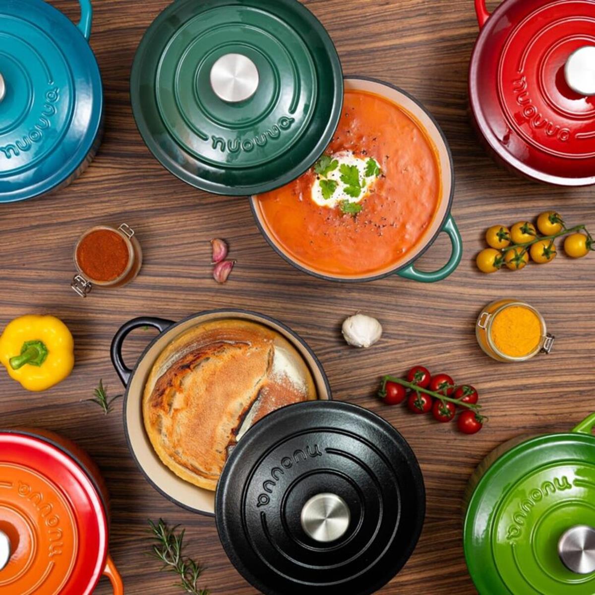 Nuovva coloured cast iron casserole dish for stewing, cooking and gifting. 