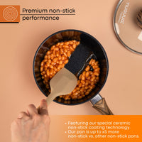 Copper saucepan with premium non-stick performance and glass lid