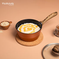 Nuovva copper saucepan with wooden handle and glass lid - cooking porridge 