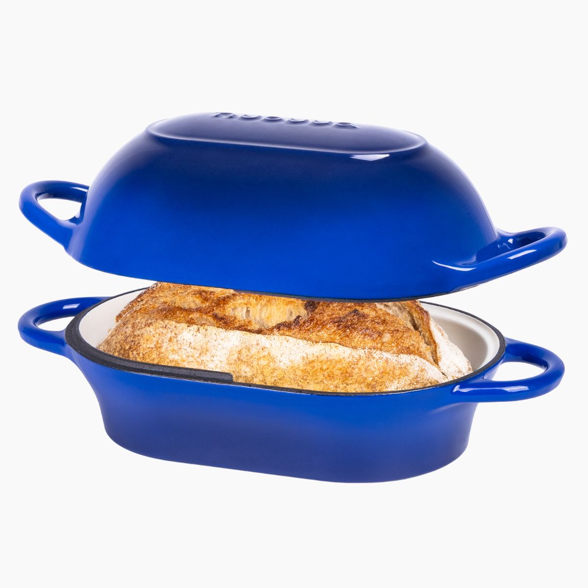 Blue cast iron bread loaf pans with lids 