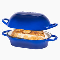 Blue cast iron bread loaf pans with lids 