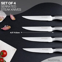 Nuovva set of 4 serrated steak knife set - 11.5cm length. 