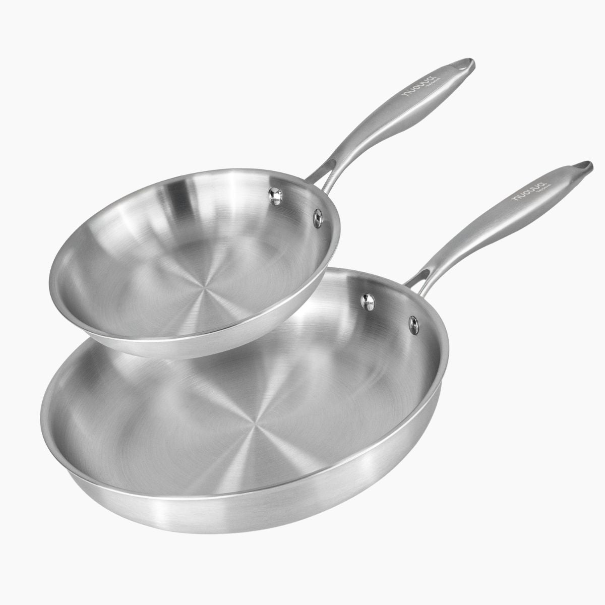 Set of 2 stainless steel frying pans with handles