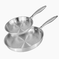 Set of 2 stainless steel frying pans with handles