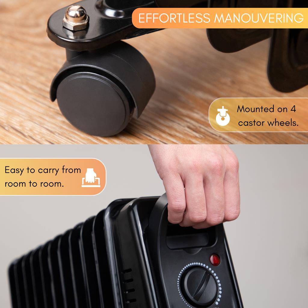 Effortless maneuvering with 4 castor wheels on the radiator heater for portable home heating 