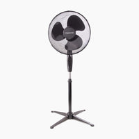 Oscillating standing pedestal fan with adjustable height. 