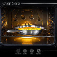 Oven safe stainless steel frying pan compatible with induction, electric, gas and ceramic