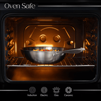 Stainless steel oven wok pan with lid, induction safe for all stovetops. 